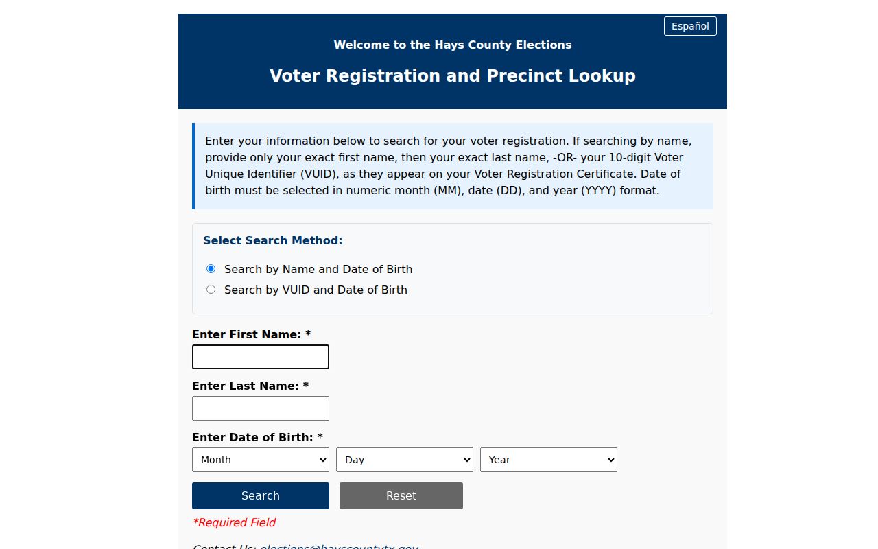 Hays County residents directory voter lookup controls