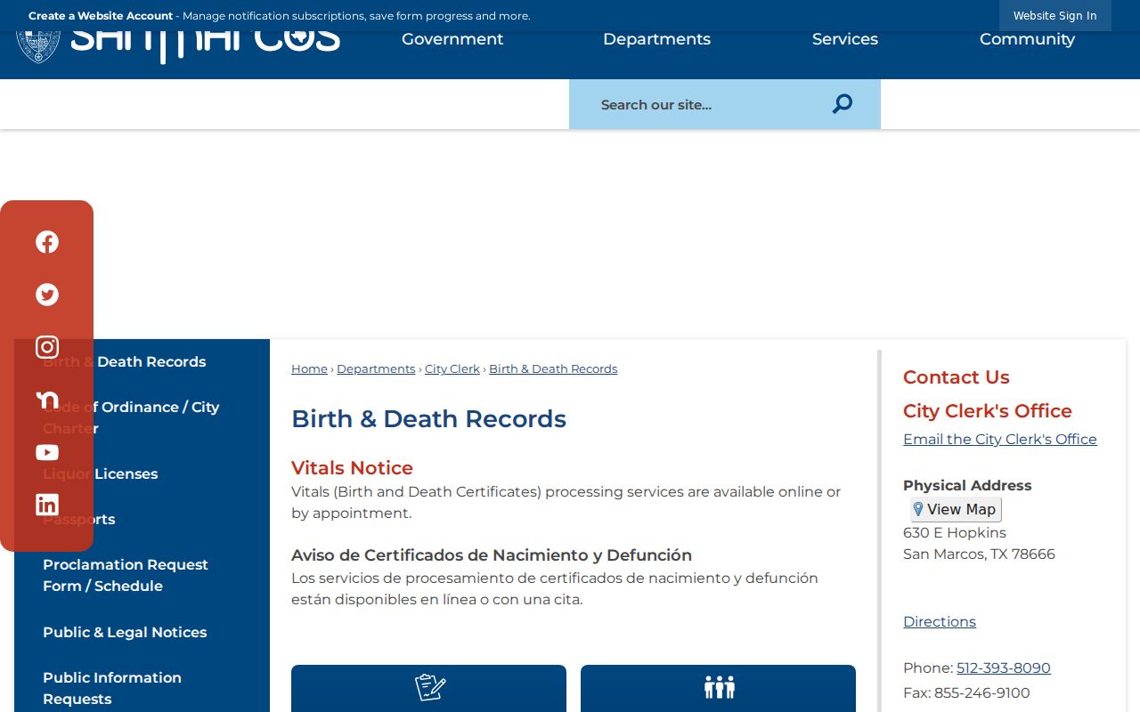 Hays County resident lookup San Marcos local vital records office information